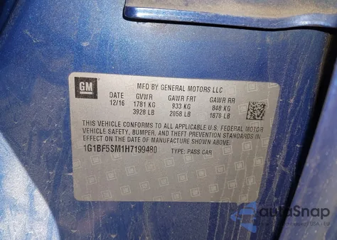 2017 Chevrolet Cruze Premier Auto из США, поврежденный, VIN 1G1BF5SM1H7199480